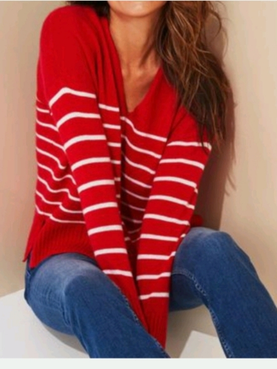 Vineyard Vines Sweaters - Vineyard Vines Red Lofty Cashmere V Neck Striped Sweater Sz L